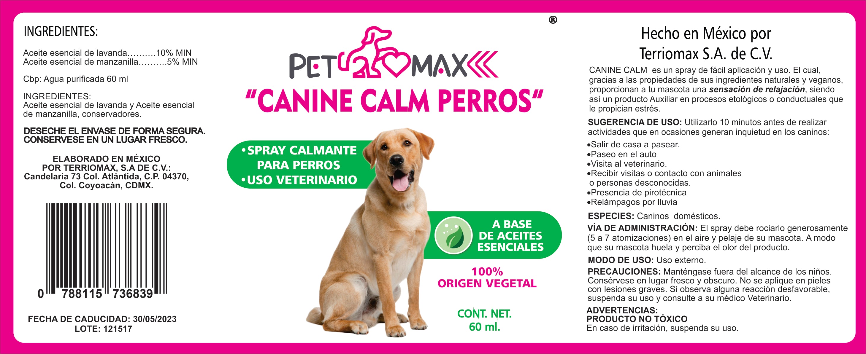 CANINE CALM (SPRAY CALMANTE PARA PERRO) 120 ml