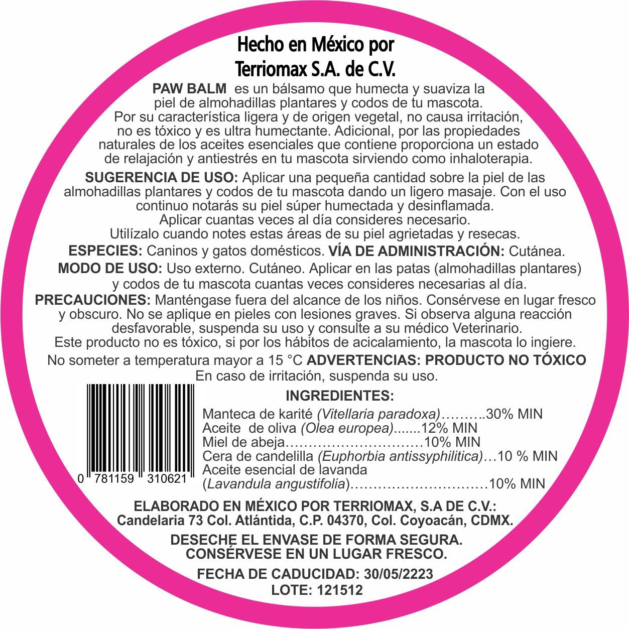 PAW BALM (UNGÜENTO PARA PATAS) PERROS Y GATOS